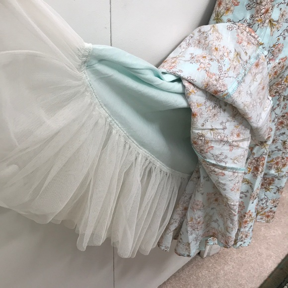 Floral Sky Blue Midi-Dress w/ Bead & Tulle Trim - Picture 5 of 7